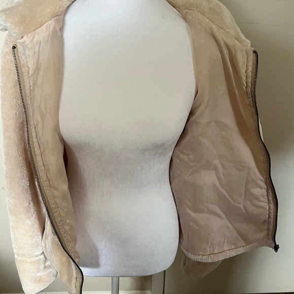 CALI 1850 Light Tan Sherpa Fleece Collar Neckline Zip Up Teddy Jacket-Size M - Picture 10 of 13